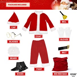 KatchOn, Santa Claus Costume for Men - Large, Pack of 10 | Red Velvet Santa Outfit, Christmas Costumes | Santa Suit Adults Men | Santa Claus Outfit, Christmas Santa Costume for Men | Santa Claus Suit