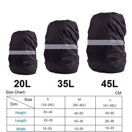 Ruayia Rain Cover for Backpack with Reflective Strips, Waterproof Backpack Rain Cover, Rain Cape, 20L Reflector Backpack Cover, Water Wind-Resistant for Hiking, Camping, Cycling - Black (20L)