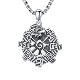 Lattd Aztec Necklace 925 Sterling Silver Mayan Dragon Pendant Jewelry for Men Women