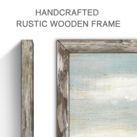 Abstract Beach Wooden Wall Art: Seashore Artwork with Gold Foil Coastal Painting Framed for Bathroom (16''W x 11''H, Multi-Sized/Material)