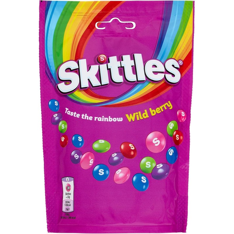 Skittles Vegan Chewy Sweets Wild Berry Fruit Flavoured Pouch Bag,
