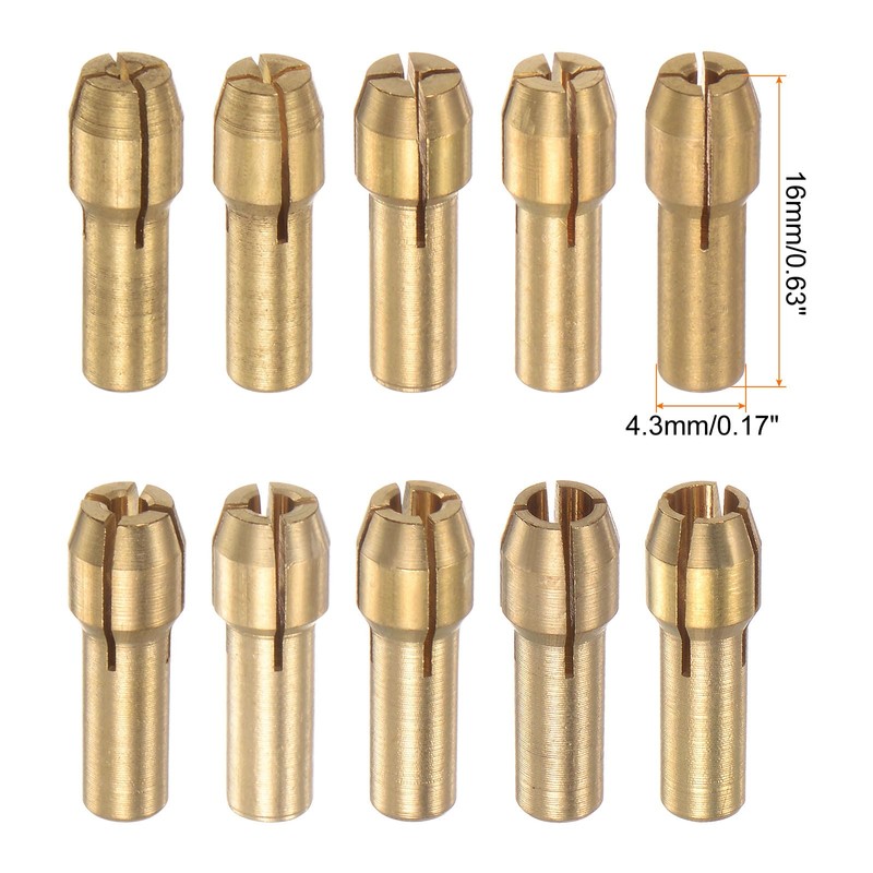 sourcing map 10pcs Brass Collet 0.5-3.2mm Brass Drill Chucks Mini