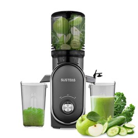 SUSTEAS Cold Press Juicer, 5.3" Feed Chute(50oz Capacity), 300 Watt Slow Masticating Juice Extractor for Whole Fruits and Vegetables, Automatic Feed, Easy to Clean, High Juice Yield,Silver gray
