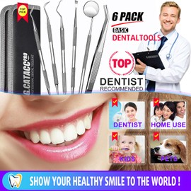 G.CATACC Dental Tools, Dental Pick Teeth Cleaning Tools Hygiene Kit, Plaque Remover for Teeth, Professional Stainless Steel Tooth Scraper Plaque Tartar Cleaner - with Case