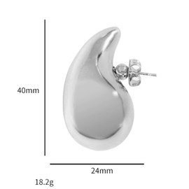 Chunky Gold Hoop Earrings for Women 14K Real Gold Plated Teardrop Earrings for Women Girls Big Dangle Earrings Statement 40x24-Silver