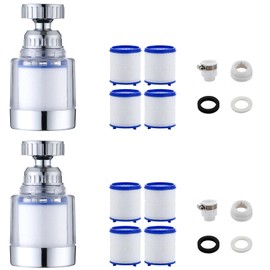 VZU Pack of 2 Tap Filters, 360° Water Filter Tap with 8 Filter Elements and Universal Adapter, Water Filter Drinking Water, Universal Adapter for Sink, Kitchen, Bathroom