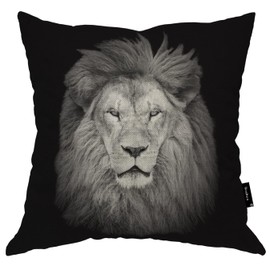 Beabes Lion Decorative Throw Pillow Cover, Beautiful Male African Lion Head Black Double-Sided Pillow Case Couch Pillow Cushion Covers 18X18 Inch Pillowcase for Men Woman