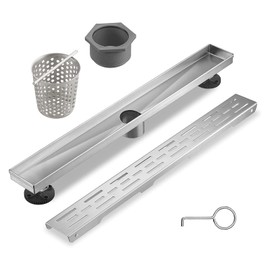 BAUNVB Linear Shower Drain, Brushed Nickel Shower Drain 36 Inch with Removable Grate, SUS-304 Stainless Steel Rectangle Floor Drain with Leveling Feet and Hair Strainer, Bathroom Modern Drain SD-101