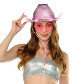 Funcredible Pink Light Up Cowgirl Hats for Women Western - Stylish Cowboy Hats for Women’s Fashion - Perfect for Rodeos, Country Events, Line Dancing and Western Themed Parties