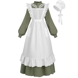 CR ROLECOS Colonial Prairie Dress for Women Long Sleeve Pioneer Costume Amish Old Fashioned Floral Dresses Green S