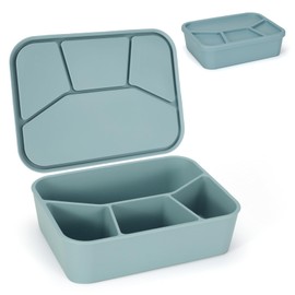 LELE LIFE Leak-proof Silicone Lunch Box Bento Box, Silicone Lunch Container 4 Compartments for Adults, Bento Snack Box, Microwave & Dishwasher Safe, Dusty Blue