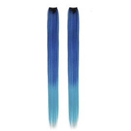 One Piece Clip In Hair Extension Highlights Streaks 25g - 40g Ombre Blue
