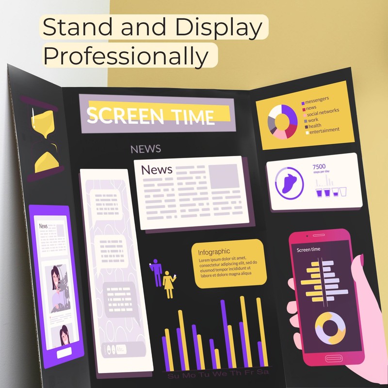 BAZIC Products Trifold Poster Board – Black Corrugated Cardboard Display