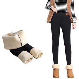 Hixiaohe Women's Casual Sherpa Fleece Lined Warm Leggings Thicken Heavy Jogger Pants(Black,M)