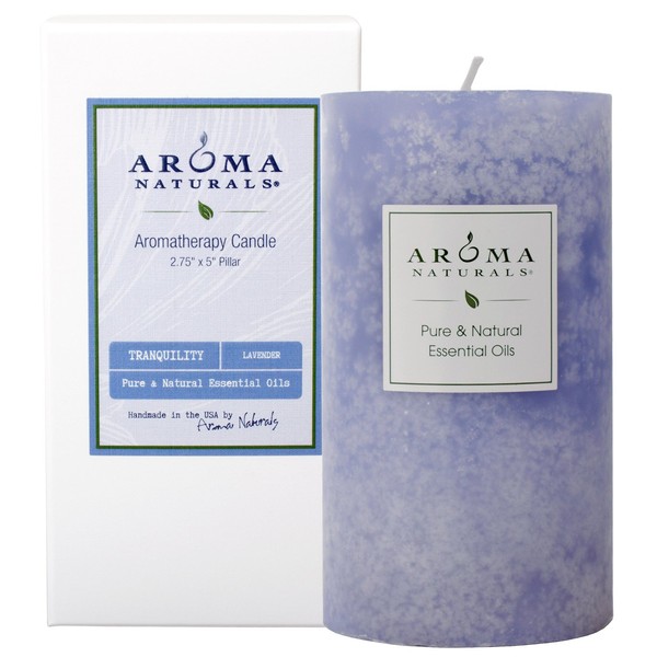 Aroma Naturals Essential Oil Scented Pillar Candle, Tranquility, 2.75 Inch X 5 Inch, Lavender, 1 Pound