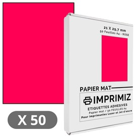50 Bögen Rosa Neon – 210 x 297 mm – Matt – für Laserdrucker und Tintenstrahldrucker – 50 Blätter A4 selbstklebend