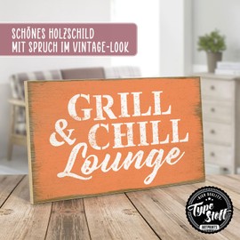 TypeStoff Wooden Sign with Saying - GRILL & CHILL LOUNGE - Made of MDF Wood, Sign, Wall Sign, Door Sign, Wooden Board, Wooden Picture with Quote as Gift and Decoration HS-00190