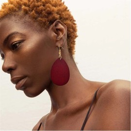 SMALLLOVE Wooden Hoop Earrings for Women Retro Black African Bohemian Wood Teardrop Geometric Lightweight Dangle Drop Earrings (Dark Red)