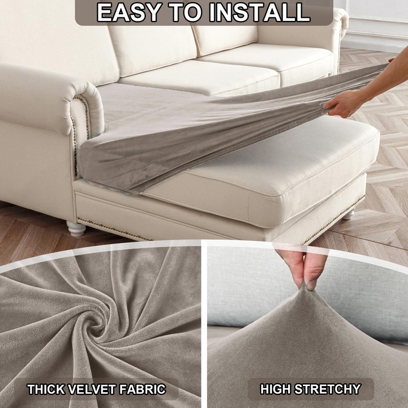 NAISI Waterproof Couch Cushion Covers Thick Velvet Fabric Washable Sofa