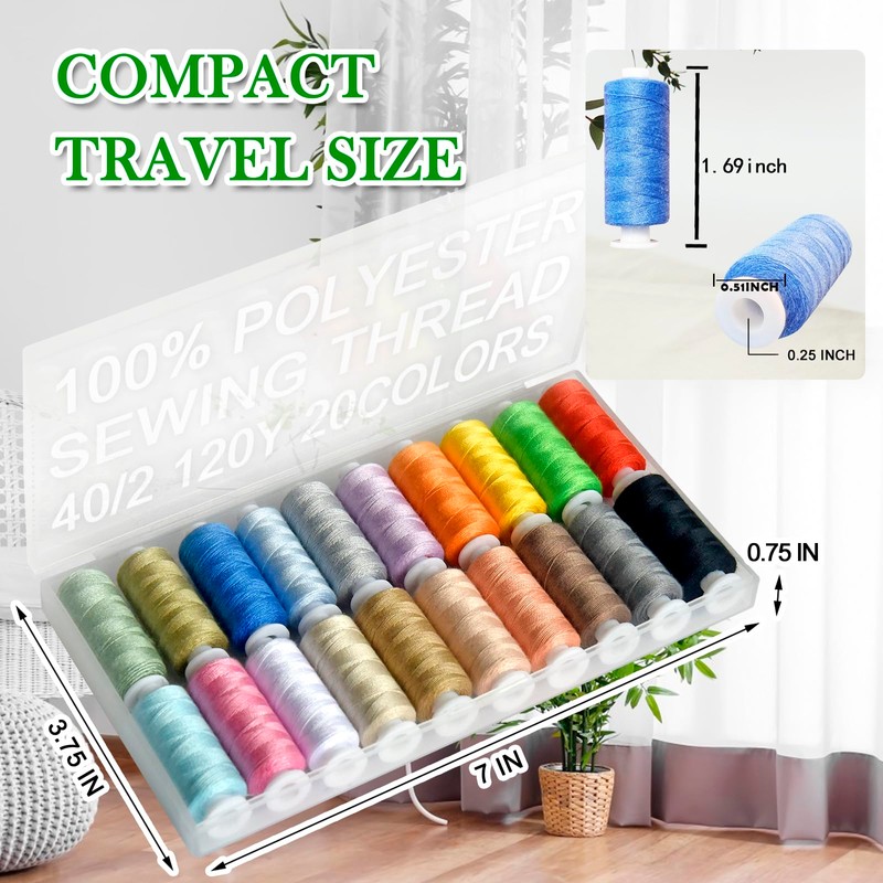 20 Color Handy Polyester Sewing Threads 120 yds Each