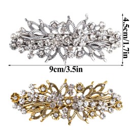 2 PCS Rhinestone Hair Clips Sparkly Side Hairclips Fine Hair Decorative Retro Metal Barrette Fancy Hairclip Spring Clips Sparkly Silver and Bronze Hair Accessories for Women and Girls