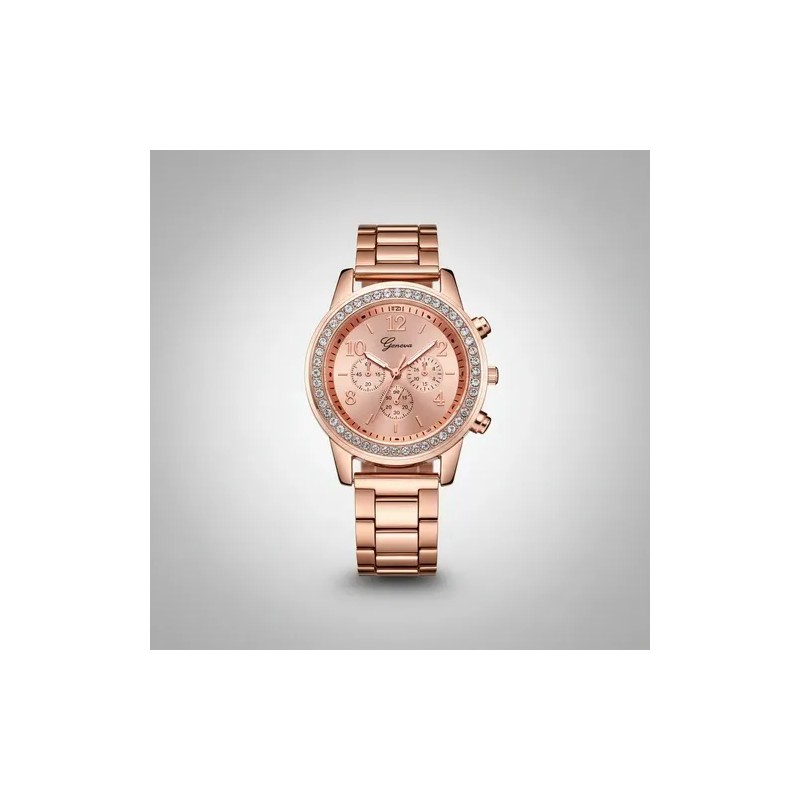 Set Regalo Mujer Reloj Collar Anillo Aretes Oro Rosa Rose