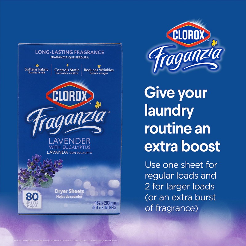 Clorox Fraganzia Fabric Softener Dryer Sheets, Lavender Scent - Wrinkle