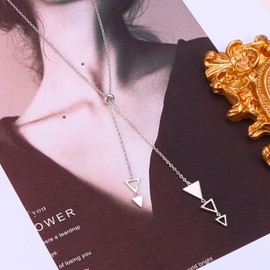 FLYOW 30 Inch Long Chain Dainty Lariat Necklace Simple Style 925 Sterling Silver Multiple Triangle Pendant Adjustable Y Shaped Necklace Jewelry