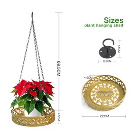 Fiita 1 Hanging Flower Pot with Wooden Base, Metal Ring and Hanging Loop, Round Hanging Planters for Indoor Use, Black Hanging Planters for Walls and Ceilings