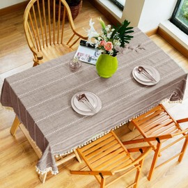 JOALGFDA Manteles para Mesas Rectangulares, Manteles de Algodón sin Arrugas, Manteles de Granja, Manteles de Tela Suave con Borlas, 4-6 Asientos (marrón, 140 * 180cm)