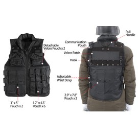 Sutekus Tactical Vest For Outdoor Paintball Airsoft Game Combat Training & Costume, Black, Medium