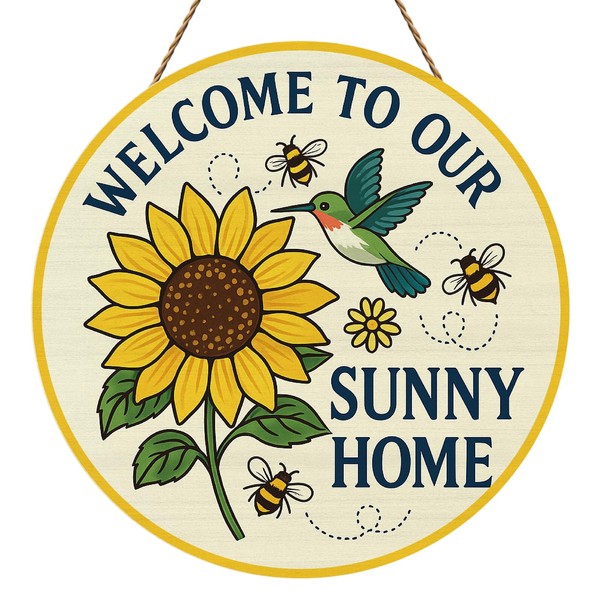 Sunflower Welcome Door Sign for Front Door,Summer&Autumn Decor Wreaths with