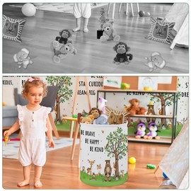 Woodland Baby Laundry Hamper,Bear Baby Boy Nursery Decor with Inspirational Quotes,Animal Toddler Laundry Hamper,Tree Storage Bin Fox Owl Towel Bin Clothes Book Toy Organizer Box(Green）