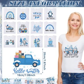 Glenmal 36 Sheets Winter Iron on Patches Clothing Iron on Transfers Winter Snowflake Heat Transfer Stickers for T-Shirt Jacket Pillow Covers Backpack Hoodies DIY Decorations