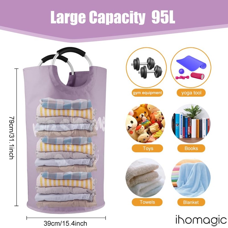 IHOMAGIC Satz von 2 Wäschesammler 95L, Faltbar Wäschetonne Stoff Wäschesack