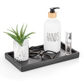 Bathroom Vanity Tray for Counter Bathroom Tray Black Toilet Tank Tray Ceramic Soap Dispenser Tray for Kitchen Rectangle Organizer Tray for Countertop
