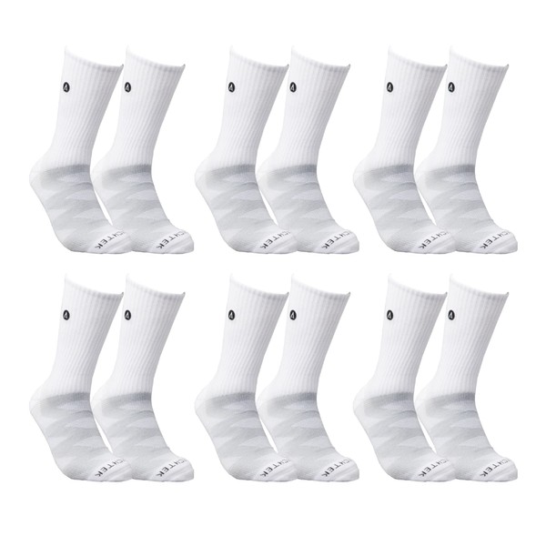 Archtek Crew Socks - Calcetines de compresión de tecnología patentada para mujeres y hombres para aliviar la fascitis plantar, alivio del dolor de pies y alivio del dolor de talón, soporte del tendón de Aquiles, Blanco-6 pares, Medium-A