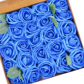 DearHouse Artificial Flowers Roses, 25pcs Real Looking Fake Roses with Stems for DIY Wedding Bouquets Centerpieces Arrangements Birthday Home Party Decorations (Blue)