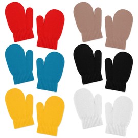 KINBOM 6 Pairs of Toddler Mittens Winter Cotton, Acrylic and Spandex Warm Knit Mittens for Little Boys Girls Toddlers(6 Colors)