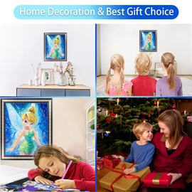 DIY 5D Diamond Painting by Number Kits for Adults, 16"X12" Princess TinkeBel Stitch Round Full Drill Crystal Rhinestone Embroidery Cross Stitch Arts Craft Canva for Decor