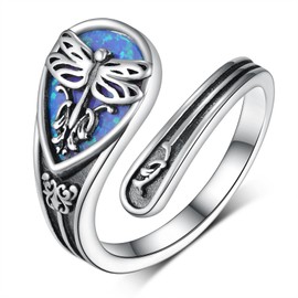 Daixiya Dragonfly Spoon Rings For Women 925 Sterling Silver Adjustable Opal Thumb Rings Vintage Jewelry Gifts For Women