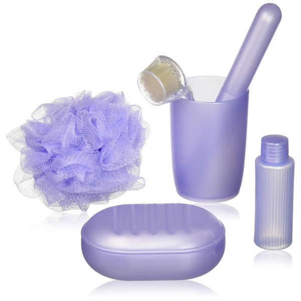 Rucci Bath Sets with Natural Volcano Pumice Stone/Facial Brush/Net Sponge/Soap Dish/Lotion Bottle/Toothbrush Case