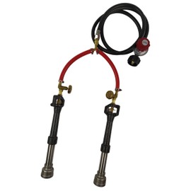 Double Propane Forge Burners with Gas Hose and Regulator for Blacksmith Knife Making Gas Furnace Burner, High Pressure Cast-Iron Burner Head, Burner Assembly Flame Control System, Replacement