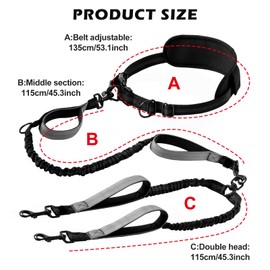 Jogging Lead with Belly Strap, Waist Strap, Dog Lead, Free Handle Lead with Belly Strap, Free Handle Dog Lead with Belt Bag, Jogging Lead for Large Dogs up to 50 kg, Black + Grey