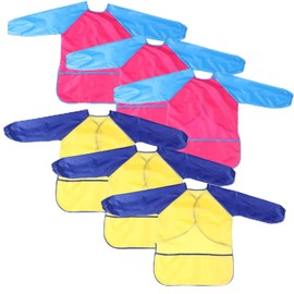 Dongnesi 6 Pack Childrens Aprons for Baking,Artist Costume Kids,Art Apron Kids For Age 2-5 Years Boys And Girls Play Apron,Kid s Aprons For Cooking Painting, Baking (Yellow+Pink)