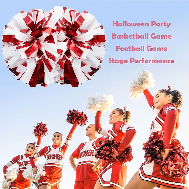 Hooshing 2 Pack Cheerleading Pom Poms Holographic Red and White