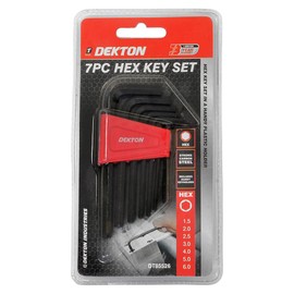Dekton 7 PC Black Hex Key Set | Ball Point Heads for Up to 25° Angles | Heat Treated for Strength | Ideal for Precision Fastening | Handy Key Holder Included | Includes Sizes 1.5mm to 10mm