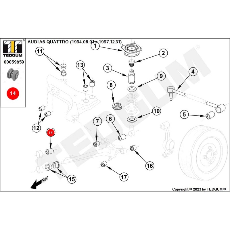 TEDGUM 00059859 REAR LOWER CONTROL ARM BUSHING (FRONT TO BODY)