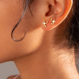 MUMREUES Gold Earrings for Women Trendy 14K Gold Plate Star Stud Earrings Small Hypoallergenic Dainty Minimalist Simple Jewelry Gifts for Her