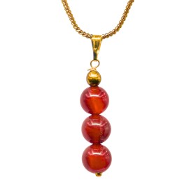 amazing gemstones Carnelian 3 Bead Necklace Pendant - Gold